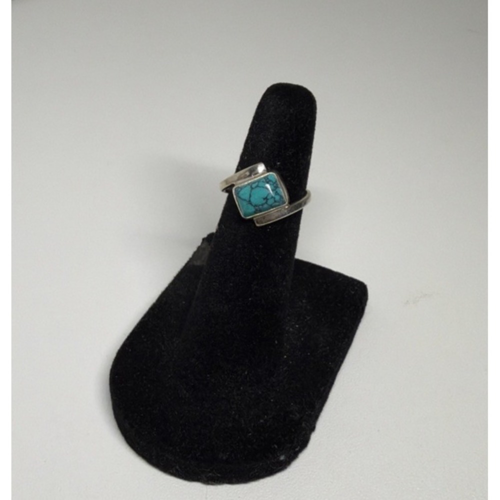 Minimalist Square Cut Turquois Ring 925 Sterling Silver Dainty size 3 1/2--#258